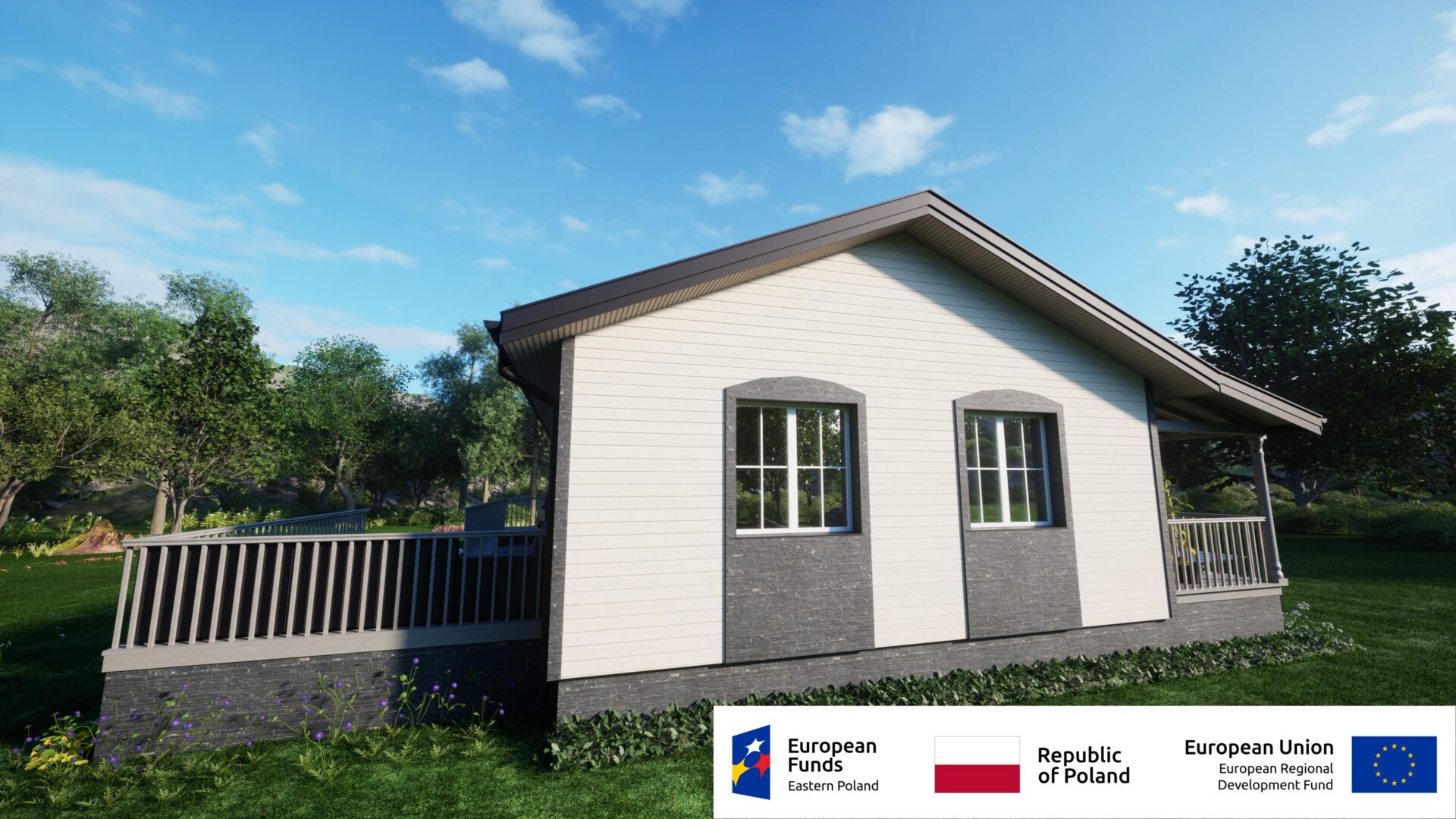 Nowoczesny dom z ogrodem, projekt zrealizowany dzięki funduszom europejskim.